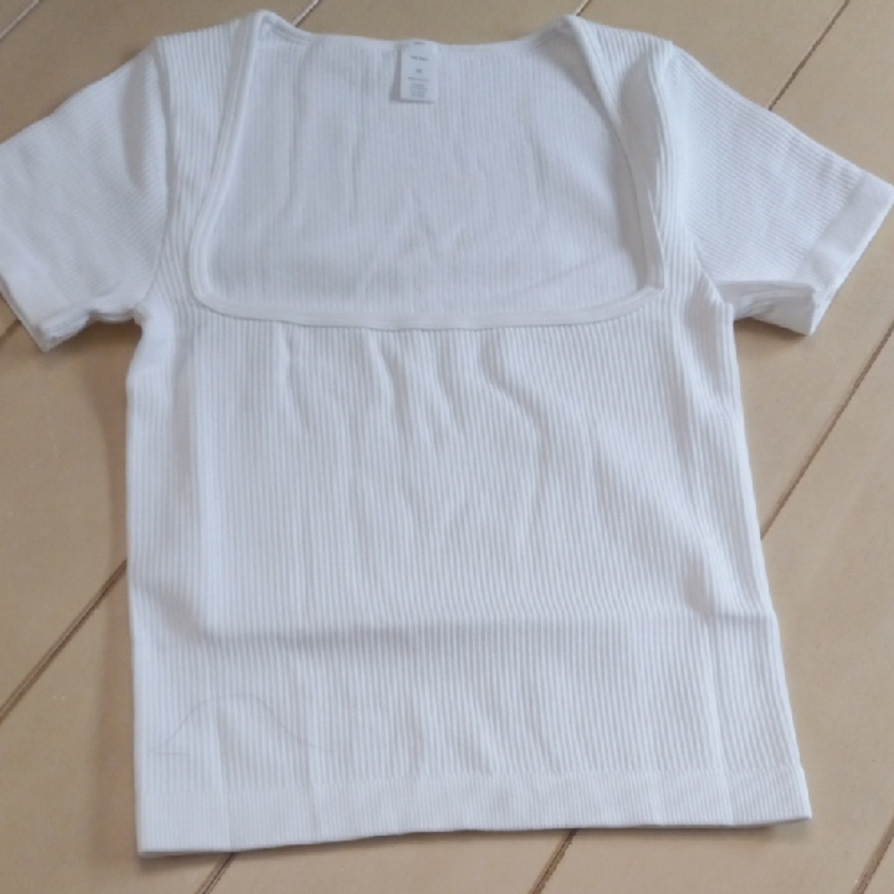 MathCat Women's Square Neck Shirt Ribbed Basic Short Sleeve Workout Shirt Sz XS